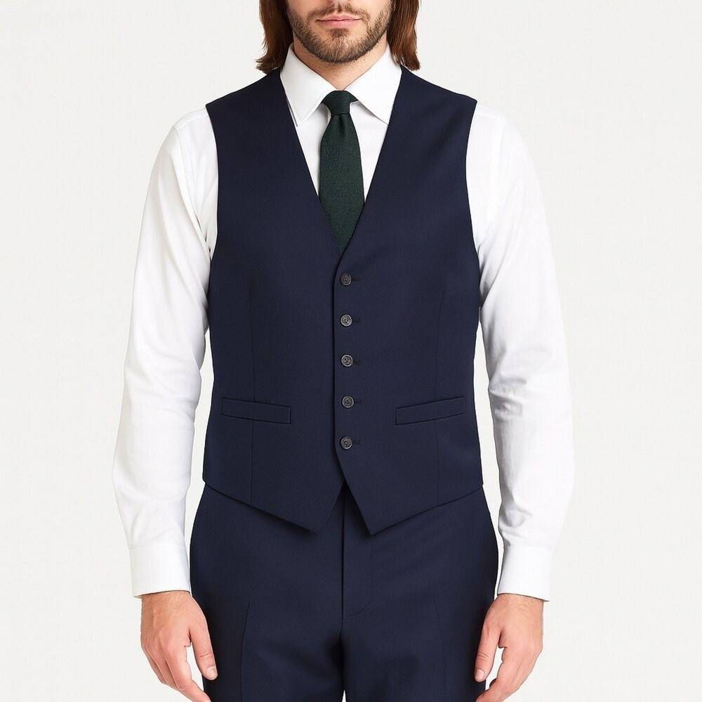 Ted Baker Men's Wool Vest Black Waistcoat with Patterned Lining V-Neck Button 46